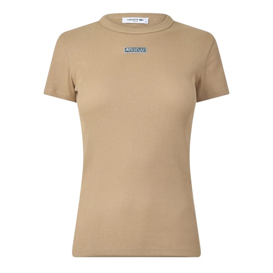 Lacoste Womens/Ladies Ribbed Fleece Crew Neck T-Shirt (Beige) - Image 1