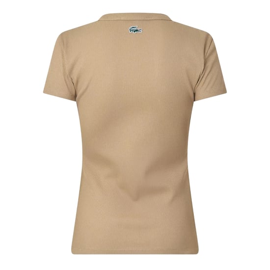 Lacoste Womens/Ladies Ribbed Fleece Crew Neck T-Shirt (Beige) - Image 2