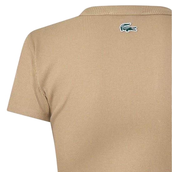 Lacoste Womens/Ladies Ribbed Fleece Crew Neck T-Shirt (Beige) - Image 3
