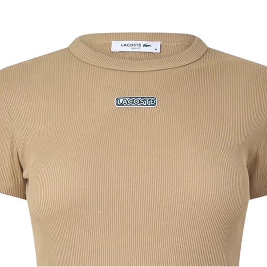 Lacoste Womens/Ladies Ribbed Fleece Crew Neck T-Shirt (Beige) - Image 4