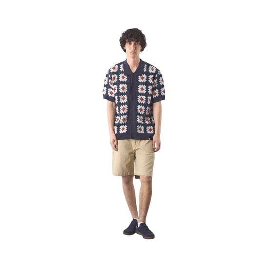 Pretty Green Mens Timperley Geometric Crochet Tailored Shirt (Navy) - Image 1