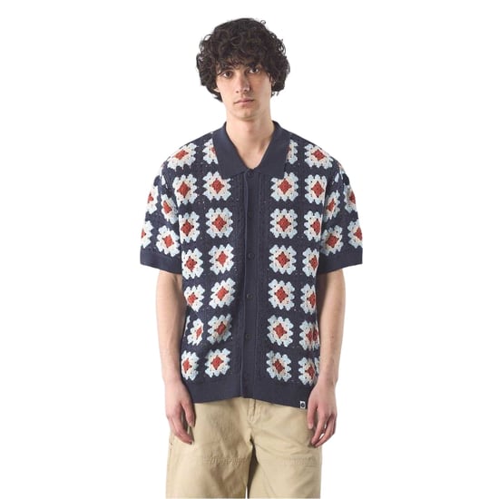 Pretty Green Mens Timperley Geometric Crochet Tailored Shirt (Navy) - Image 2