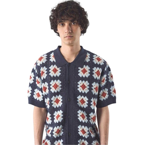 Pretty Green Mens Timperley Geometric Crochet Tailored Shirt (Navy) - Image 4