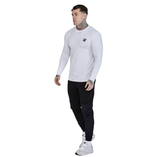 SikSilk Heren-T-shirt met nauwsluitende pasvorm, lange mouwen en geborduurd logo (Wit) - Image 1