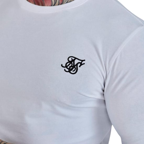 SikSilk Heren-T-shirt met nauwsluitende pasvorm, lange mouwen en geborduurd logo (Wit) - Image 4