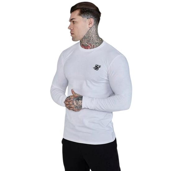 SikSilk Heren-T-shirt met nauwsluitende pasvorm, lange mouwen en geborduurd logo (Wit) - Image 5
