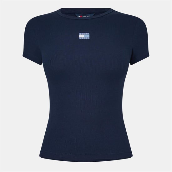 Tommy Jeans Dames-T-shirt met badge, geribd, normale pasvorm (Nachtelijke Marine) - Image 1