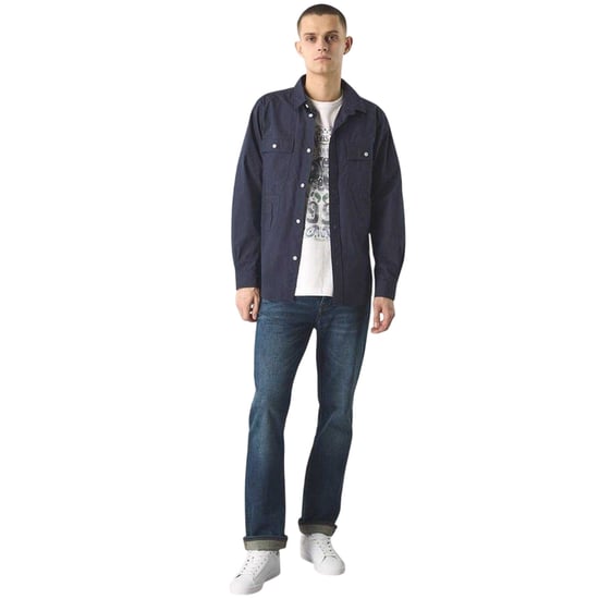 Pretty Green Mens Brentwood Long-Sleeved Shirt (Navy) - Image 1