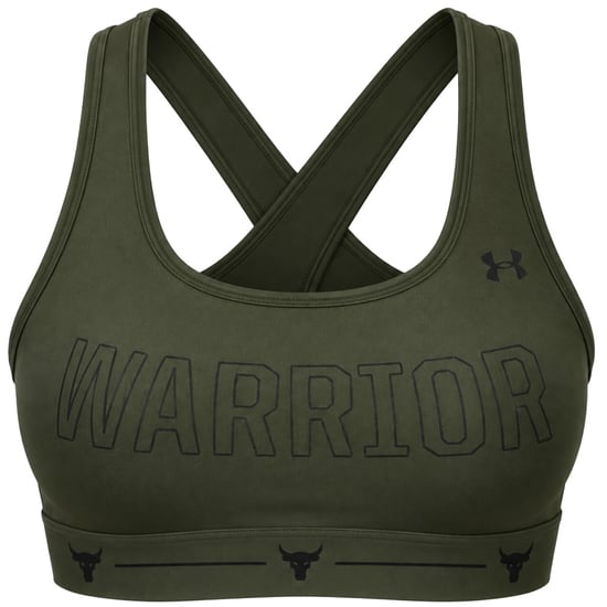 Under Armour x Project Rock Mid Crossback Warrior Womens Khaki Sports Bra - Image 1