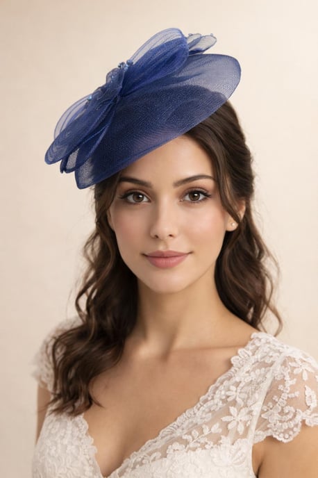Pearl Bow Bloom Fascinator in Navy - Image 1
