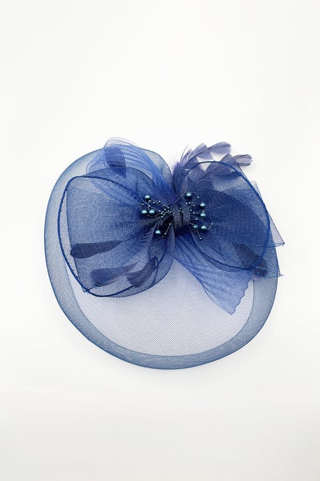 Pearl Bow Bloom Fascinator in Navy - Image 2
