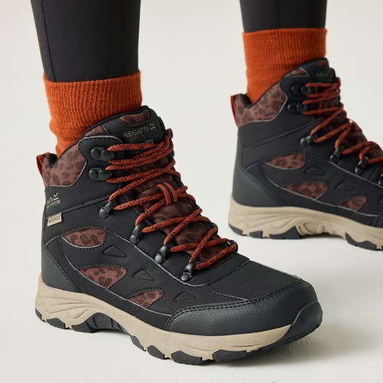 Regatta Dames Vendora Leopard Synthetisch Leren Wandelschoenen (Zwart) - Image 1
