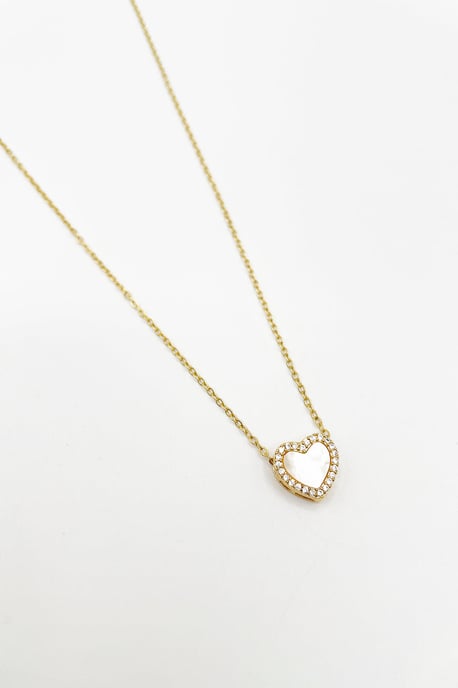 Diamante & Seashell Heart Necklace in Gold - Gift Boxed - Image 1