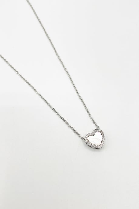 Diamante & Seashell Heart Necklace in Silver - Gift Boxed - Image 1