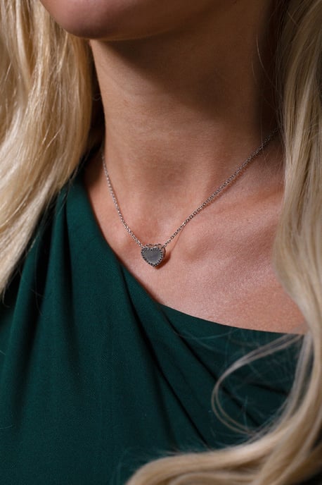 Diamante & Seashell Heart Necklace in Silver - Gift Boxed - Image 2