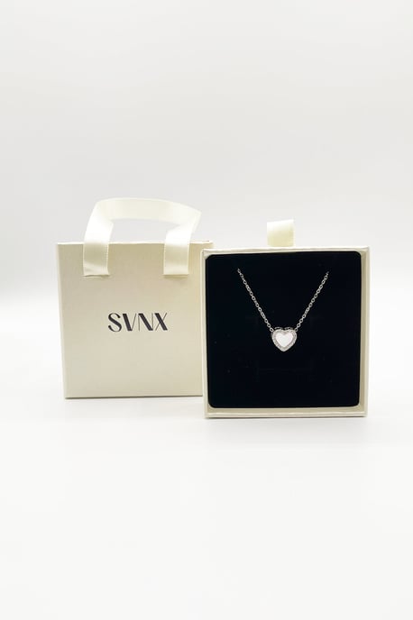Diamante & Seashell Heart Necklace in Silver - Gift Boxed - Image 4