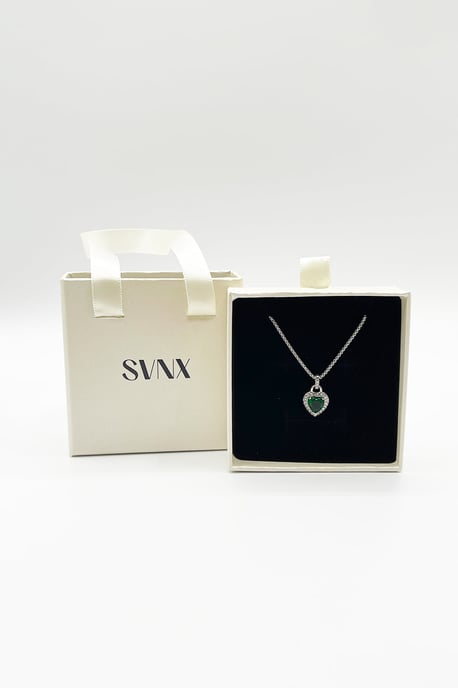 Emerald Green Diamante Heart Necklace in Silver - Gift Boxed - Image 5