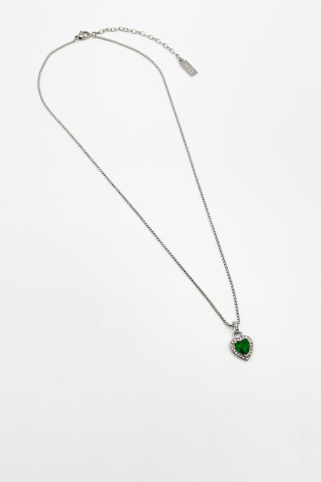 Emerald Green Diamante Heart Necklace in Silver - Gift Boxed - Image 6
