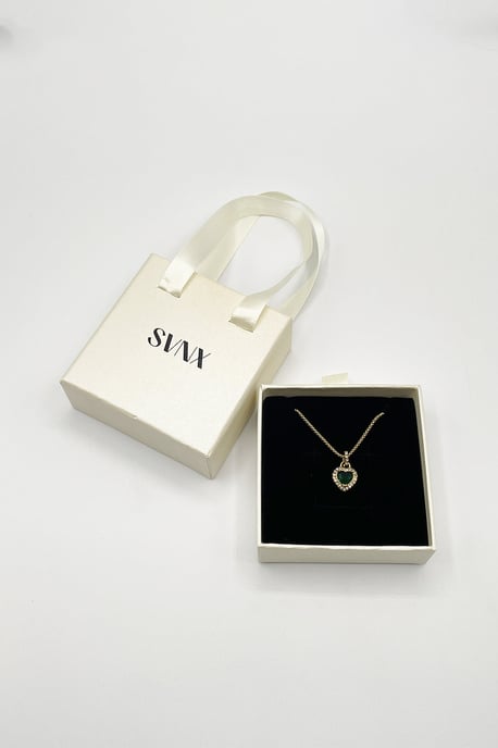 Emerald Green Diamante Heart Necklace in Gold - Gift Boxed - Image 4