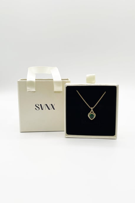 Emerald Green Diamante Heart Necklace in Gold - Gift Boxed - Image 5