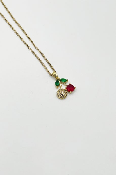 Cherry Rhinestone Gold Necklace - Image 1