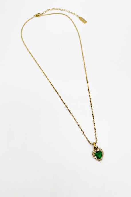 Emerald Green Diamante Heart Necklace in Gold - Gift Boxed - Image 6