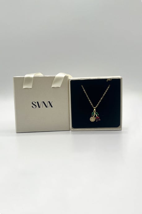 Cherry Rhinestone Gold Necklace - Image 2