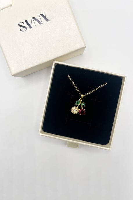 Cherry Rhinestone Gold Necklace - Image 3