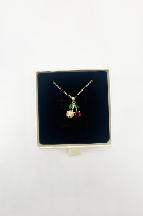 Cherry Rhinestone Gold Necklace - Image 4