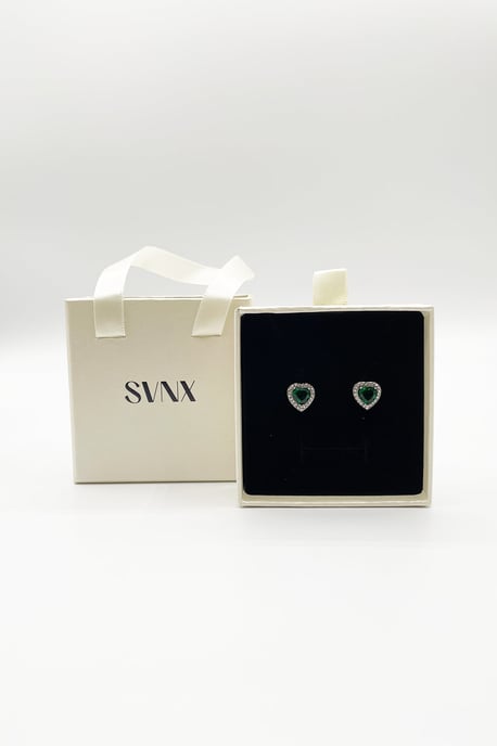 Emerald Green Diamante Heart Earrings in Silver - Gift Boxed - Image 4