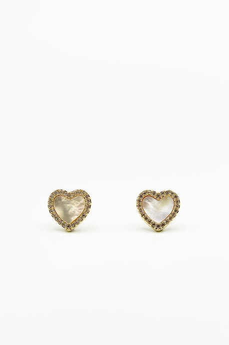 Diamante & Seashell Heart Earrings In Gold - Image 1
