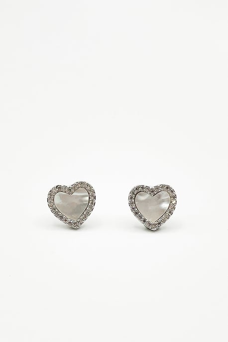 Diamante & Seashell Heart Earrings In Silver - Image 1