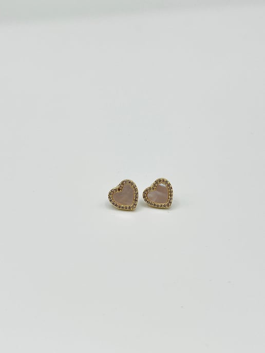 Diamante & Seashell Heart Earrings In Gold - Image 4