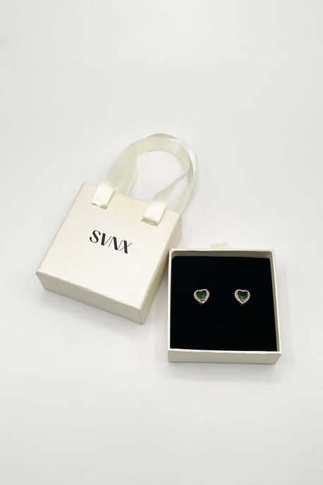 Emerald Green Diamante Heart Earrings in Gold - Gift Boxed - Image 3