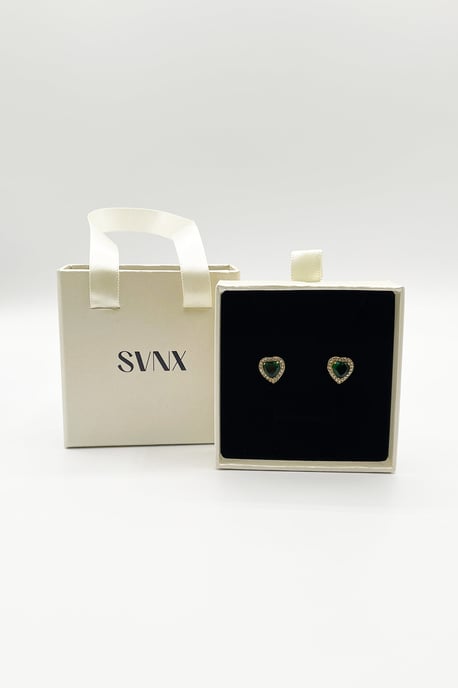Emerald Green Diamante Heart Earrings in Gold - Gift Boxed - Image 4
