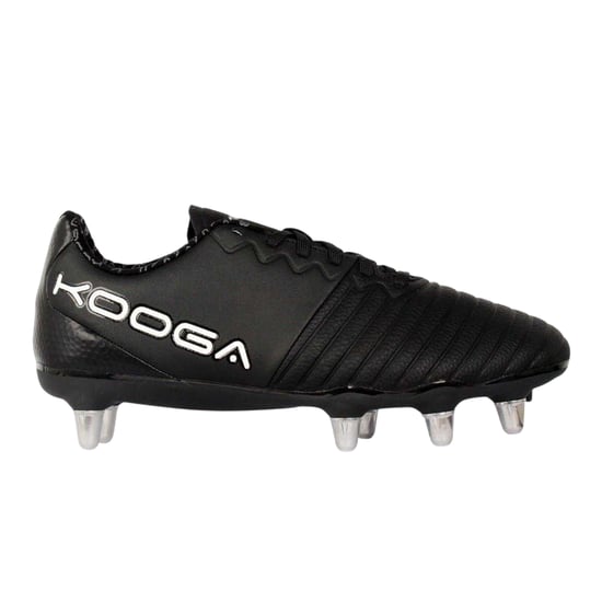 KooGa Mens Power SG Leather Rugby Boots (Black/White) - Image 1