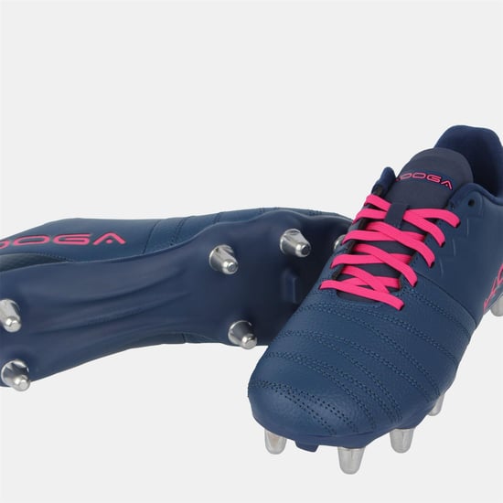 KooGa Mens Power SG Leather Rugby Boots (Navy/Pink) - Image 3