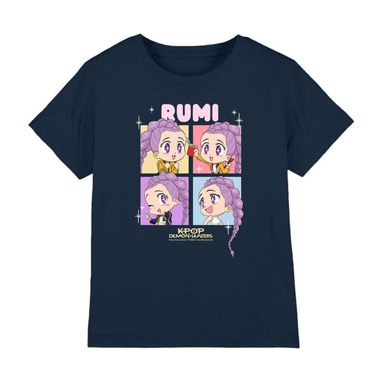 K-Pop Demon Hunters Childrens/Kids Huntrix Rumi Chibi Group T-Shirt (Navy) - Image 1