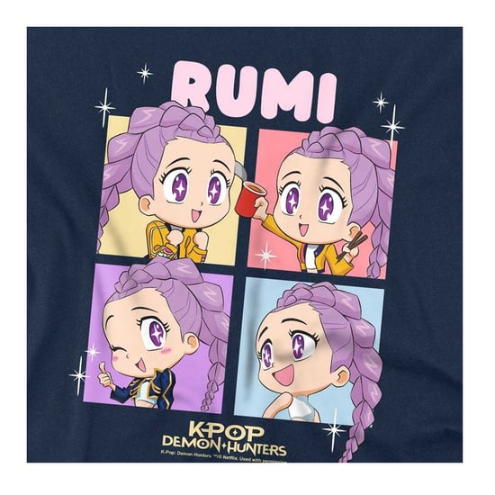 K-Pop Demon Hunters Childrens/Kids Huntrix Rumi Chibi Group T-Shirt (Navy) - Image 3