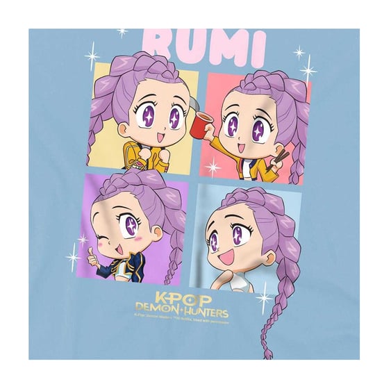 K-Pop Demon Hunters Childrens/Kids Huntrix Rumi Chibi Group T-Shirt (Light Blue) - Image 3