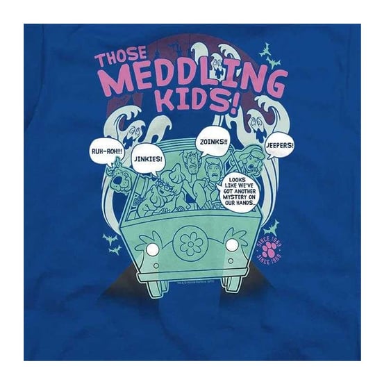 Scooby Doo T-shirt met de tekst: ‘Kinderen die zich overal mee bemoeien sinds 1969’ (Koningsblauw) - Image 3
