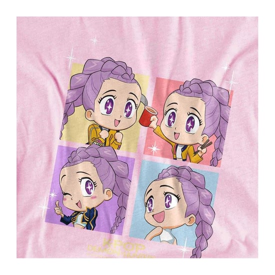 K-Pop Demon Hunters Childrens/Kids Huntrix Rumi Chibi Group T-Shirt (Light Pink) - Image 3