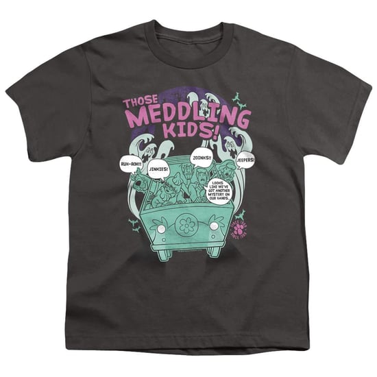 Scooby Doo T-shirt met de tekst: ‘Kinderen die zich overal mee bemoeien sinds 1969’ (Houtskool) - Image 1
