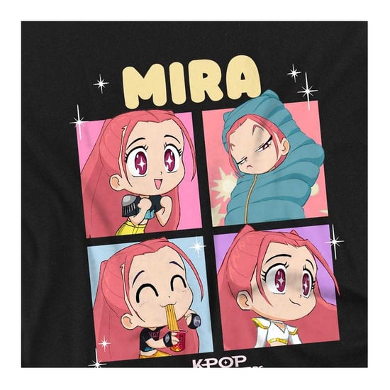 K-Pop Demon Hunters Childrens/Kids Huntrix Mira Chibi Group T-Shirt (Black) - Image 4