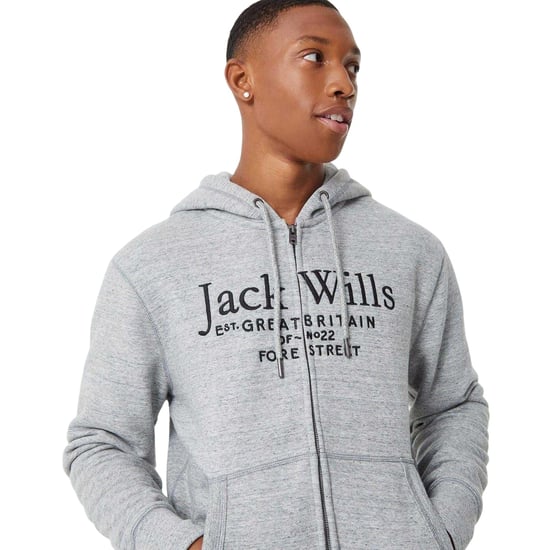 Jack Wills Mens Pinebrook Graphic Full Zip Hoodie (Grey Marl) - Image 4