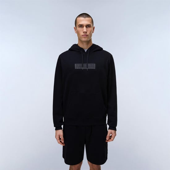 Napapijri Heren-hoodie van katoen met boxlogo en losse pasvorm (Zwart/Grijs) - Image 3