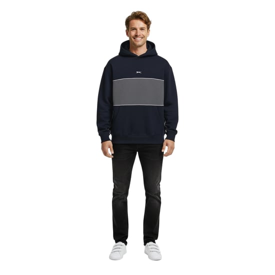 Slazenger Hoodie met trekkoord en kleurblokken voor heren (Marine) - Image 1