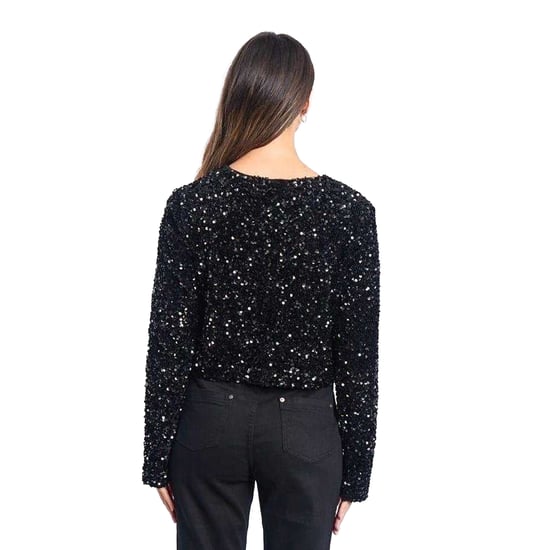 Be You Damesblouse met strik, pailletten en een losse pasvorm, met lange mouwen (Zwart) - Image 3