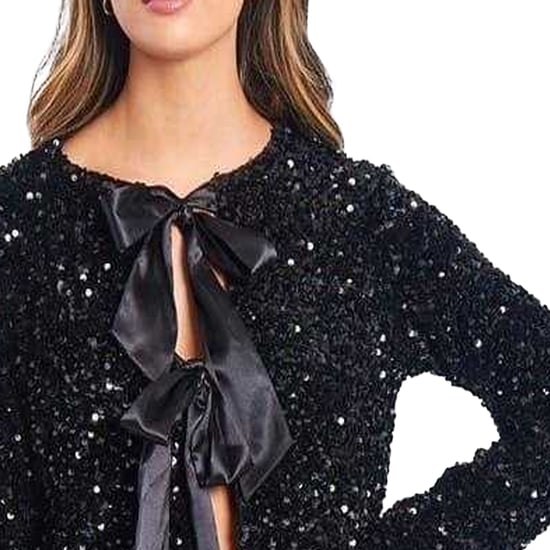 Be You Damesblouse met strik, pailletten en een losse pasvorm, met lange mouwen (Zwart) - Image 4