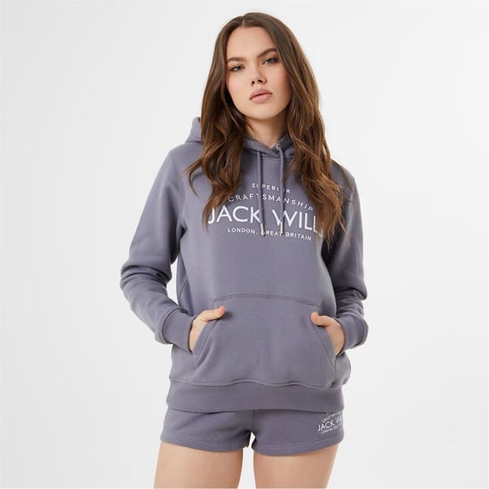 Jack Wills Womens/Ladies Graphic Logo Hoodie (Grey Blue) - Image 1